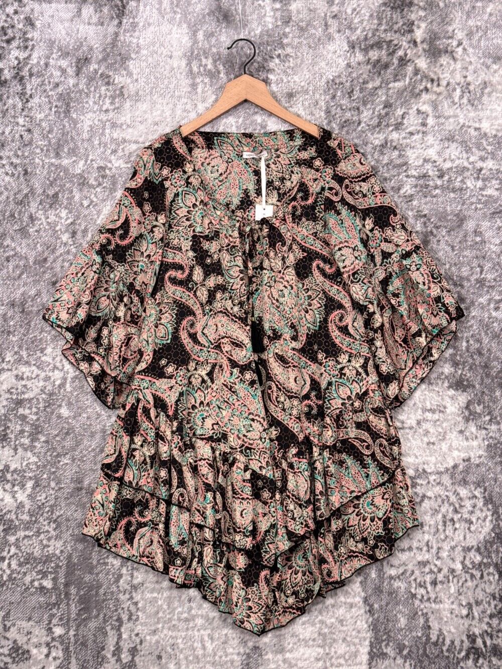 New Karma Highway Dress OS Womens Black Paisley Bohemian Mini / Tunic